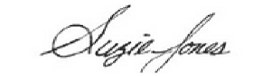 The name 'Suzie Jones' written in standard cursive signature style