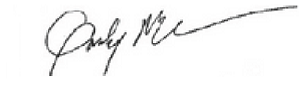 The name 'Carly Miller' written in a slanted cursive signature style where the last name trails off into a line after the letters 'M' and 'i'