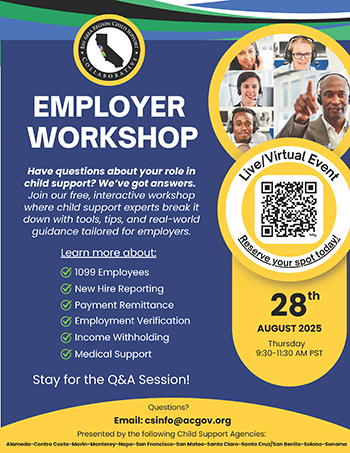 2025 Bay Area Region Child Support Collaborative Employer Workshop flyer