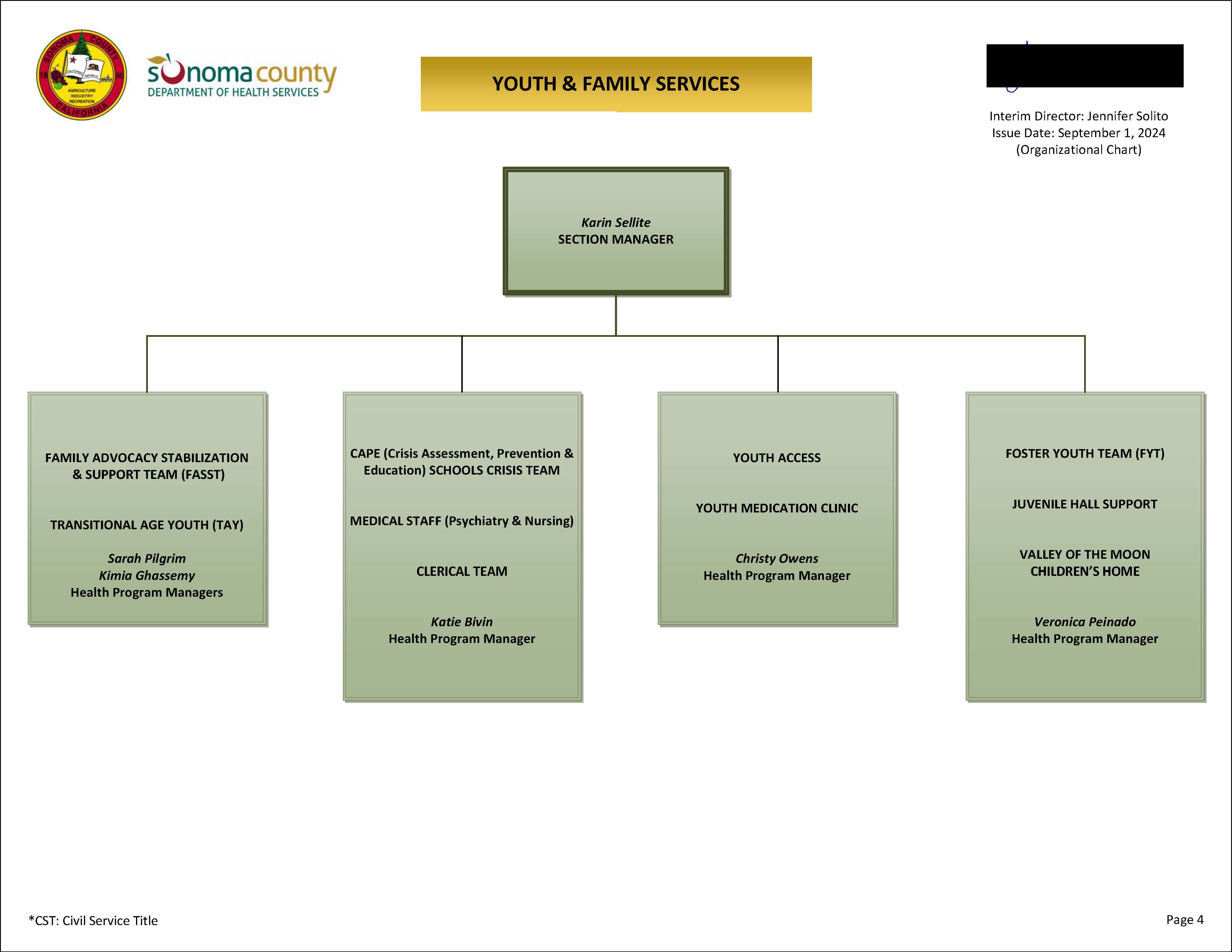 Youth & Family Services Organizational Chart