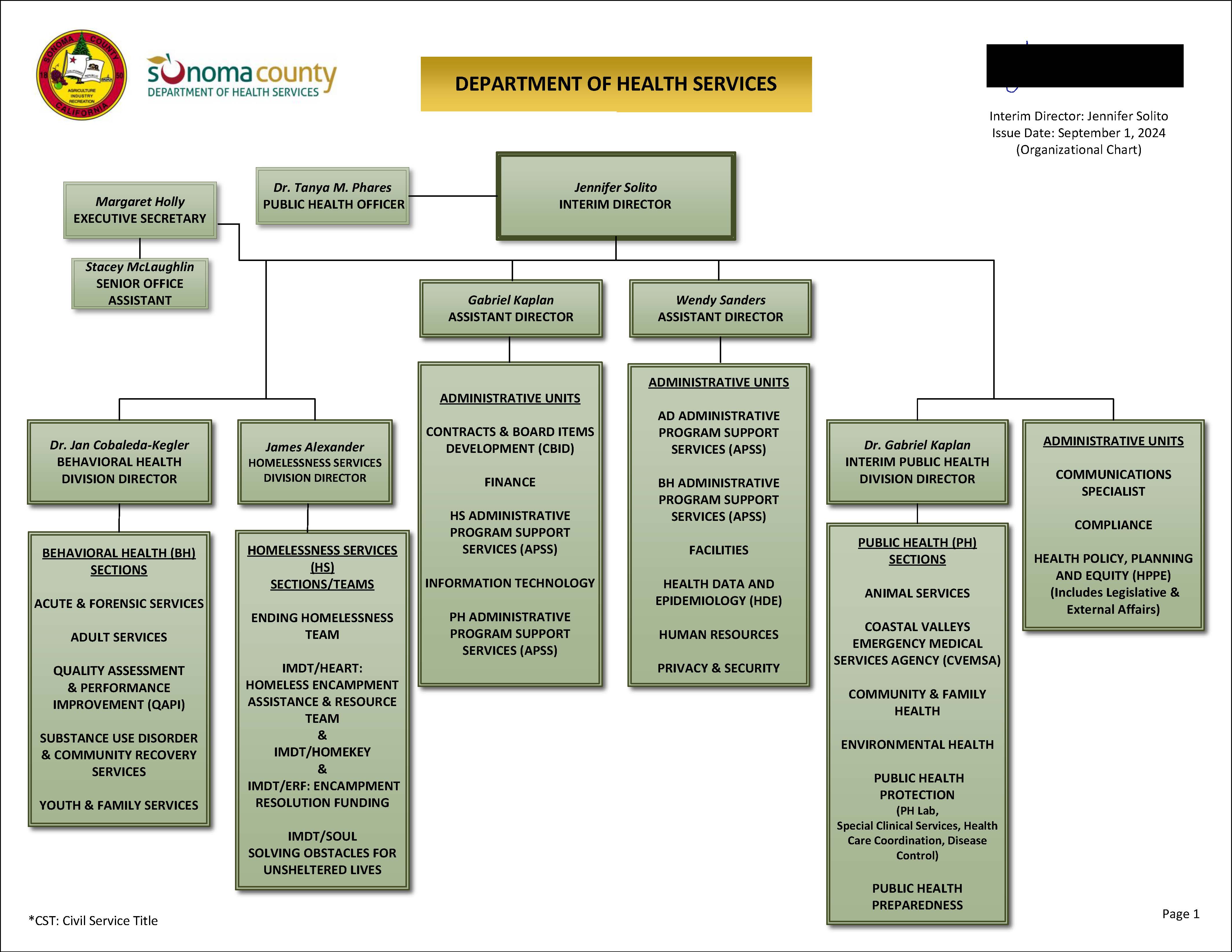 Department of Health Services Organizational Chart